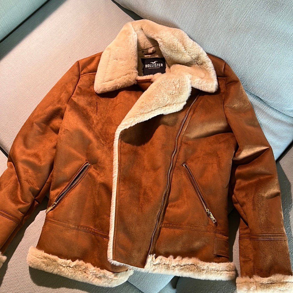 hollister Sherpa interior and suede exterior biker jacket.